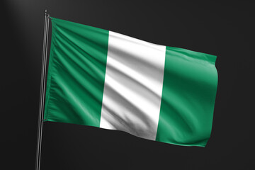 3d illustration flag of Nigeria. Nigeria flag waving isolated on black background. flag frame with empty space for your text.