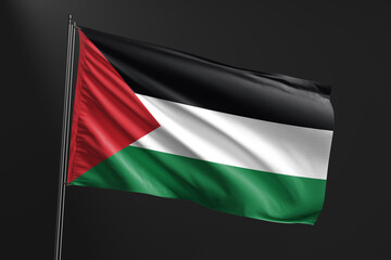 Fototapeta na wymiar 3d illustration flag of Palestine. Palestine flag waving isolated on black background. flag frame with empty space for your text.