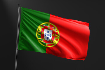 3d illustration flag of Portugal. Portugal flag waving isolated on black background. flag frame with empty space for your text.