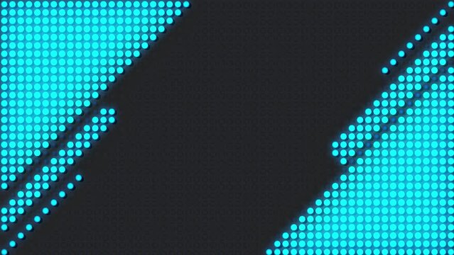 many blue dots on grey background patter. Seamless animation with small circles with neon glowing lights
