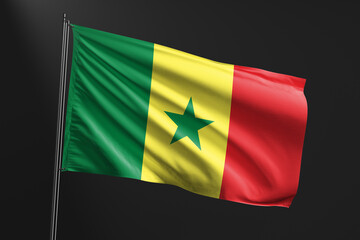 3d illustration flag of Senegal. Senegal flag waving isolated on black background. flag frame with empty space for your text.