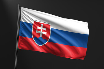 3d illustration flag of Slovakia. Slovakia flag waving isolated on black background. flag frame with empty space for your text.