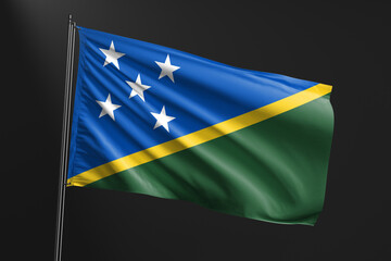 3d illustration flag of Solomon Islands. Solomon Islands flag waving isolated on black background. flag frame with empty space for your text.