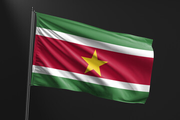 3d illustration flag of Suriname. Suriname flag waving isolated on black background. flag frame with empty space for your text.