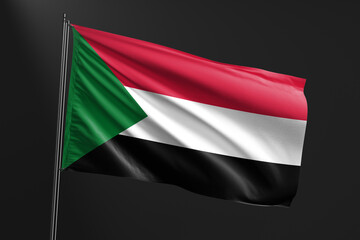 3d illustration flag of Sudan. Sudan flag waving isolated on black background. flag frame with empty space for your text.