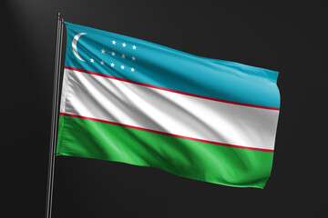 Fototapeta na wymiar 3d illustration flag of Uzbekistan. Uzbekistan flag waving isolated on black background. flag frame with empty space for your text.