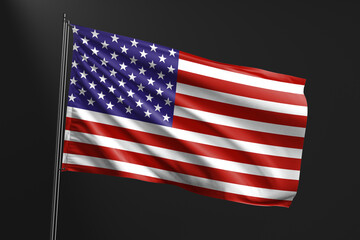 3d illustration flag of America. America flag waving isolated on black background. flag frame with empty space for your text.