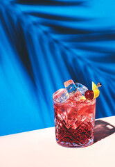 Sbagliato Rosa alcoholic cocktail drink with Italian red liqueur and aperitif, champagne rose or...