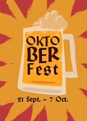 big beer glass with text for oktoberfest poster vector illustration