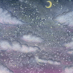 starry sky with moon watercolor