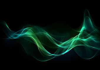 Abstract green blue vibration lines with black background