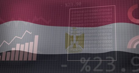 Animation of statistics and data processing over waving flag of egypt - Powered by Adobe