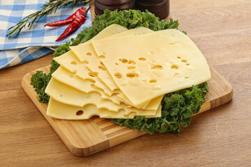 Sliced maasdam cheese for breakfast
