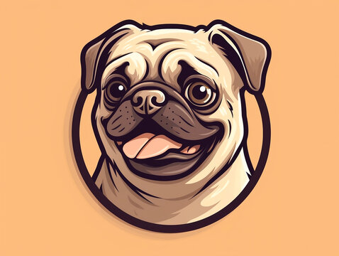 Pug dog head. Vector illustration of a pug dog.AI Generated