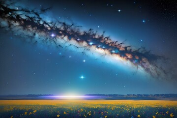 Fototapeta na wymiar starry night sky beyond the flower meadow