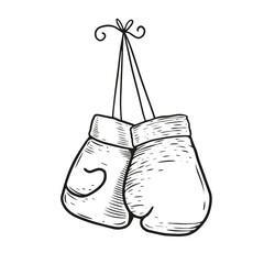 Boxing gloves hand drawn line art style engraving vector illustration