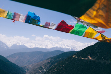 Tibetan prayer flags on grassland