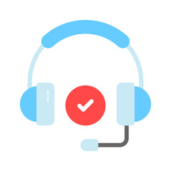 Video play button with headphones showing concept icon of customer support