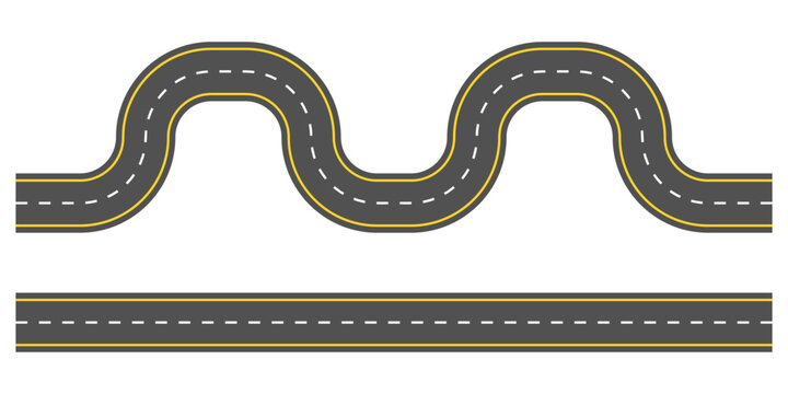 Road, highway design. Asphalt winding and straight roads. Modern path way background. Vector illustration.