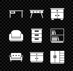 Set Office desk, Furniture nightstand, Sofa, Wardrobe, Armchair and icon. Vector