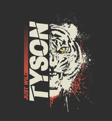 wild tiger, grunge, splash, fashion tee graphic.