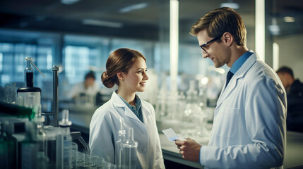 Obraz premium Two young scientists working at medical research laboratory