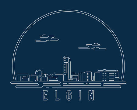 Elgin, Illinois - Cityscape with white abstract line corner curve modern style on dark blue background, building skyline city vector illustration design