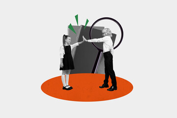 Photo picture collage illustration high five teamwork together two kids visual effect clapping...