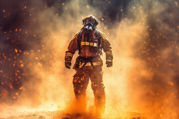 Fototapeta premium smoke uniform fighter rescue equipment fireman safety emergency firefighter fire. Generative AI.