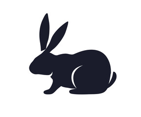 Hare silhouette. Easter bunny shape, shadow, profile. Black astrology and eastern horoscope symbol, rabbit icon of Chinese zodiac, side view. Flat vector illustration isolated on white background