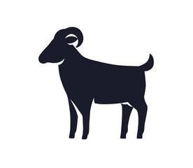 Goat profile silhouette. Animal shadow, black shape, side view. Chinese zodiac symbol, oriental eastern lunar horoscope icon, logo, stencil. Flat vector illustration isolated on white background