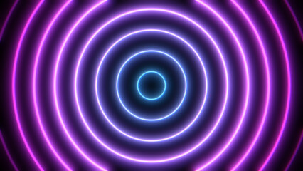 Glow geometric pink and blue concentric circle lines with LCD screen raster. Abstract neon background illustration. Cyber, futuristic, or retro style concept for presentation or promo