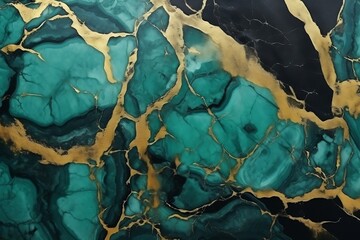 Teal Green Marble Vivid Graphics with Gold Vein, Generative AI