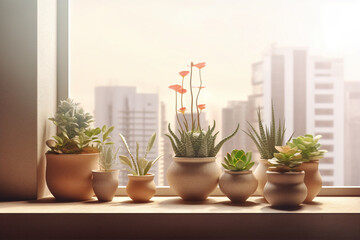 Indoor Oasis: Greenery and Freshness on a Sunny Windowsill. Generative AI