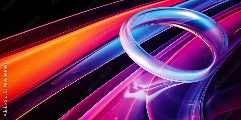 Wall mural abstract 3d render of light emitter glass with iridescent holographic neon vibrant gradient texture.