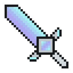 Fototapeta premium Pixelated Holographic Blue Steel Sword, Isolated