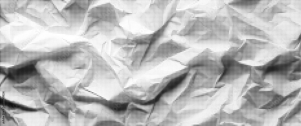 Poster Halftone texture with crumpled paper. Retro Effect. Background with dots and noise. Vector banner