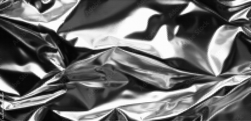 Poster Halftone texture with crumpled paper. Retro Effect. Background with dots and noise. Vector banner