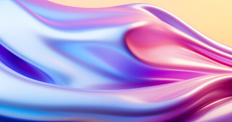 Obraz premium Abstract grainy 3d render holographic iridescent wave in motion colorful background. Dreamy gradient design element for banners, backgrounds, wallpapers and cover