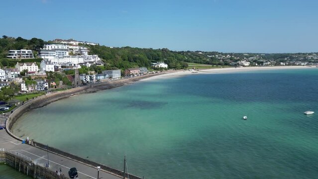 St. Aubin's Bay Jersey channel Islands drone,aerial  clear blue sky