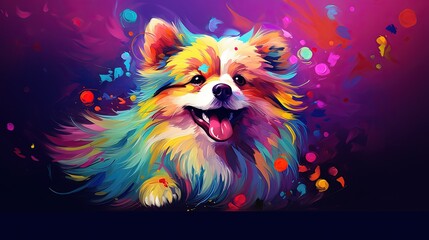 painting style illustration, happy baby dog with color splash, Generative Ai