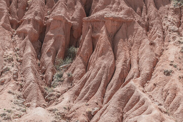 Natural background of sandy red canyons. Amazing geological surface.
