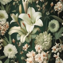 green background with white flowers Generative AI
