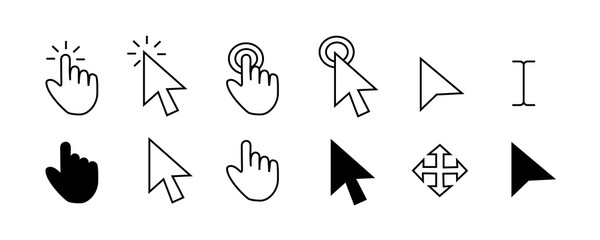 Click cursors icon set. Linear and silhouette icon. - obrazy, fototapety, plakaty