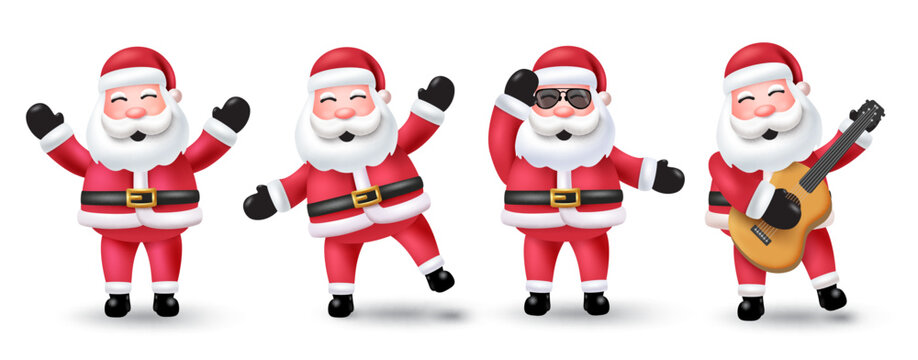 Christmas santa claus vector set design. Santa claus  christmas character in standing and smiling poses isolated in white. Vector illustration xmas characters collection.