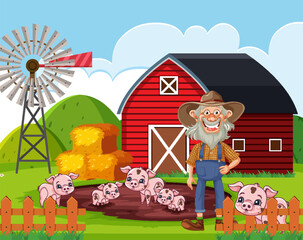 Old Farmer in the Farm Scene