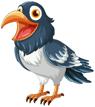 recommend clip art: A cheerful cartoon illustration of a raven standing isolated on a white background