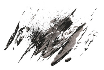 Photo black watercolor hand painted brush strokes isolated on white background and texture (with...