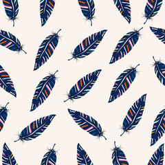 Hand drawn contemporary abstract feathers print.Abstract modern feathers vector seamless pattern.Modern seamless pattern with exotic feathers.Fashionable template.