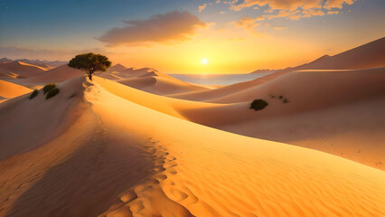 Fototapeta na wymiar Beautiful sunset over the sand dunes. AI Generated.